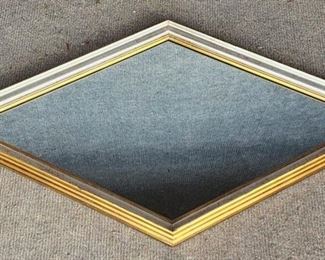 Vintage Gilt and Silver Giltwood Diamond Shaped Wall Mirror Hollywood Regency Style 
