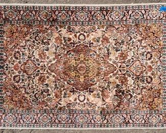 Vintage Persian Silk/Cotton Area Rug Hand Knotted Tightly Woven 