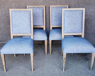 4 High End Wood & Upholstered Side Chairs - Navy & White Upholstery