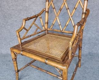 20th Century Faux Bamboo Arm Chair with Caned or Upholstered Seat