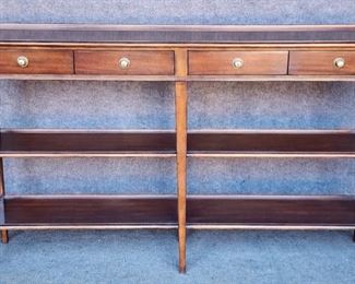 20th Century Wood 4 Drawer Tiered Console Table with Brass Pulls