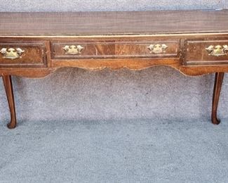 20th Century Queen Anne Style Inlaid 3 Drawer Desk Table