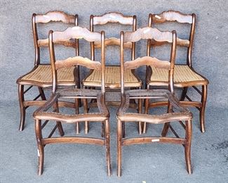 5 Antique Rattan Caned Seat Side Chairs 2 Missing Seats 