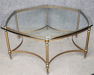 High Quality Brass & Glass Coffee Table Hollywood Regency Style