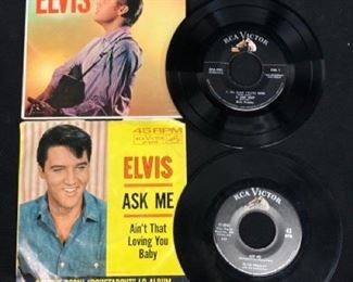 2 Rare Collectible Elvis Presley RCA Victor 45 rpm Vinyl Records in Original Sleeves