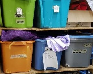 Buckets of misc. fabric or napkins, tablecloths etc, sold by the piece