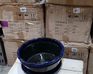 Blue plant pots, many