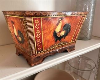 Large rooster-themed metal planter box