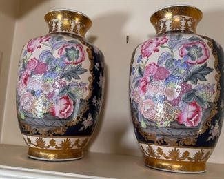 Pair of very large Chinese peony vases