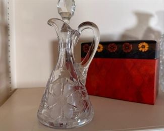 Etched floral crystal cruet