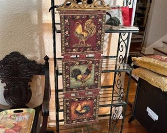 3-Tier rooster tapestry with hanging frame 40"H