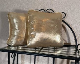 Pair of gold lame throw pillows 12"H