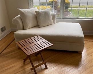White Chaise, 'Bauhaus H Bryan Convertible Sofas' Brand, teak table not for sale
$150