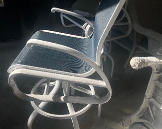 Navy and white swivel Outdoor Bar Stools with white bar (quantity 4) Purchased at Opdyke
$700