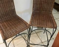 Tall Rattan Bar Stools - Set of Two