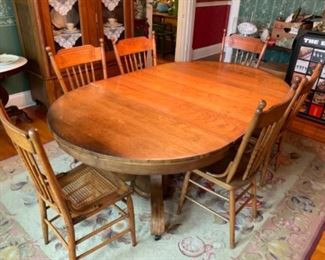 ANTIQUE OAK TABLE AND CHAIRS 