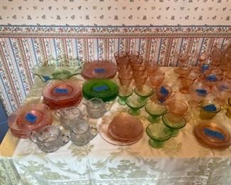 PINK AND GREEN DEPRESSION GLASS