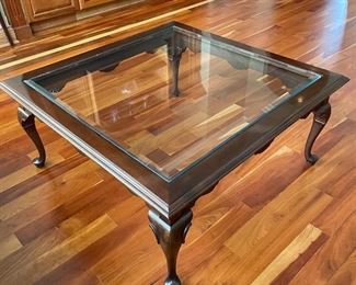 Glass top coffee table,  38" x 38" x 18"H,  was $225, NOW $175