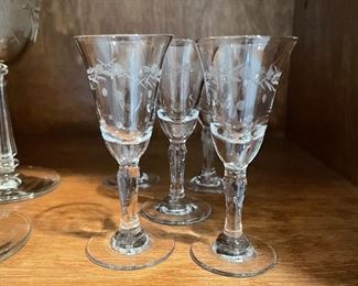 5 cordial etched glasses,  was $18, NOW $12