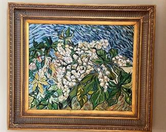 Beautiful green/blue/white abstract oil painting,  32"W x 28"H,  $138