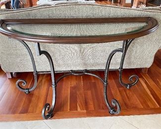 Glass top metal base console table, 54"W x 19"D x 32"H,  $225