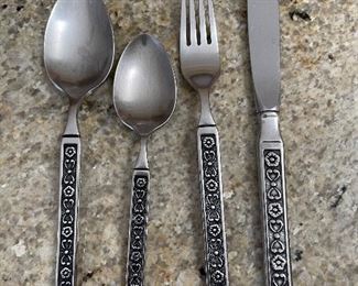 Flatware w/ floral design, 6 forks, 9 teaspoons, 10 soup spoons, 11 knives,  was $18, NOW $12