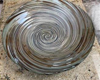 Decorative blue/brown swirl bowl, 13" diameter, $16