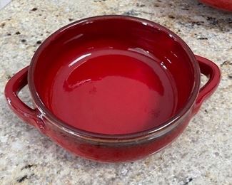 Red bowl w/handles (Made in Italy), 6" diameter, was $6, NOW $4