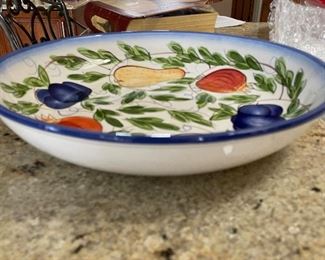 Additional view of blue rim pasta bowl