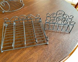 Silver metal utensil holder.  $12.  Silver metal napkin holder,  $8