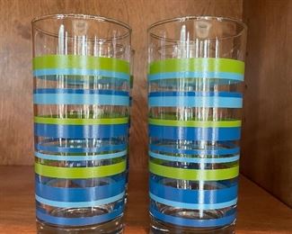 4 blue-green striped glasses,  was $4, NOW $3