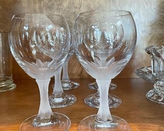 6 frosted base wine glasses, 6"H,  $9