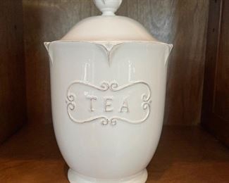 White tea canister, 9"H,  was  $7, NOW $5