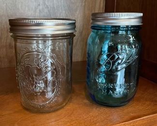 Silver top jar, was $2, NOW $1.  Blue ball jar w/silver top,  was $5, NOW $3