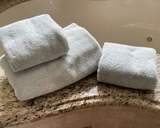 Blue bath towel and 2 hand towels.  $8