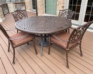 ADDITIONAL VIEW OF Outdoor round table + 4 chairs w/cushions + umbrella & umbrella stand, 60" diameter x 29"H,  $795