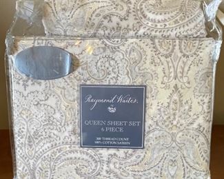 NEW* Raymond Waites Queen Sheet set, Grey/white/yellow, was $29, NOW $22