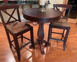   Pub table w/ 2 chairs, 36" Diameter x 42"H, stools 20" x 20" x 46"H,  $425