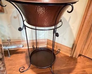 Copper hammered beverage basket, 21"D x 30" H, $55