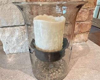 Glass candle hurricane w/flameless candle, 9"W x 11"H, $20