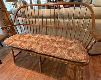 Windsor bench w/cushion, 54"W x 17"D x 39"H,  $225