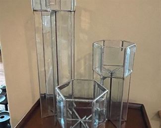 Set of 3 glass candle holders w/star base, 4" width, 15"H, 9"H, 7"H,  was $30, NOW $24