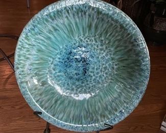 Large teal decorative platter w/ stand, 21" diameter, $34