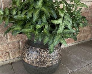 Metal embossed pot with greenery, 19"W x 27"H, $34