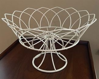 White metal basket on pedestal, 11" diameter x 7"W,  $9