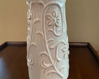 White floral embossed vase, 8"H,  $10