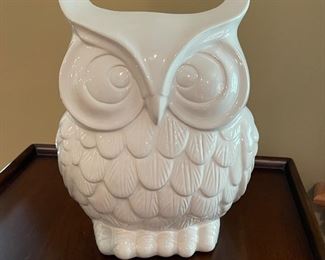 White ceramic owl, 8"W x 10"H, $10