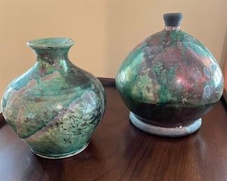 Copper and green decorative vases, 5"D x 7"H,  $14 each