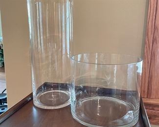 Glass tall glass vase, 12"H,  Short round glass vase, 7"W x 6"H (SOLD), was  $10 , NOW $6