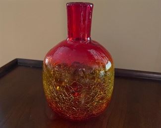 Re-orange to yellow hombre crackle bottle, 5"W x 6.5"H,  $12